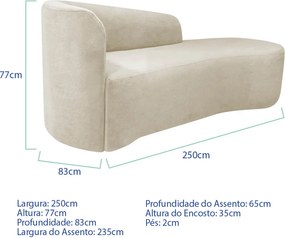 Kit Divã Recamier Orgânico França 250cm Lado Direito e 2 Poltronas Amore Bouclé