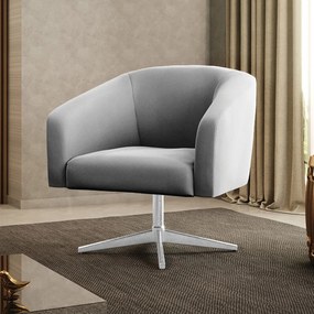 Poltrona Decorativa Giratória Cromada Stella Suede D03 - D'Rossi - Cinza