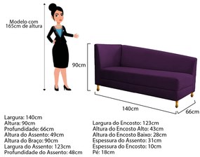 Recamier Valéria 140cm Lado Esquerdo Suede Roxo - ADJ Decor