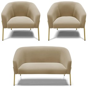 Namoradeira e 2 Poltronas Pé de Ferro Dourado Stella Suede D03 - D'Rossi - Marrom Rato