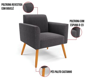 Namoradeira e 2 Poltronas Pé Palito Castanho Marisa Bouclê D03 - D'Rossi - Grafite
