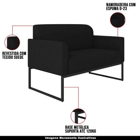 Poltrona Namoradeira Decorativa Isabella Base Industrial Suede Preto G19 - Gran Belo