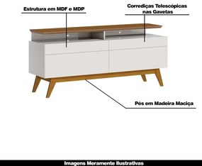 Rack Bancada 2 Gavetas com Nicho 146cm Amy Off White/Freijó G29 - Gran Belo