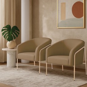 Poltrona Sala Industrial Alta Champanhe Kit 2 Stella Suede D03 - D'Rossi - Marrom Rato