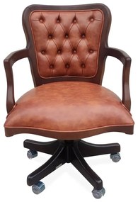 Poltrona Giratória Inglesa Capitonê Madeira Maciça Design de Luxo Peça Artesanal
