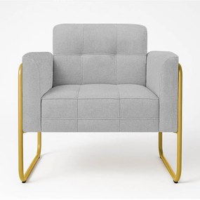 Poltrona Sala Industrial Alta Tubo Dourado Elisa Linho D03 - D'Rossi - Cinza