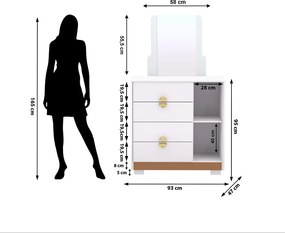 Cômoda Quarto 95cm com Espelho 1 Porta Kenia Flex Branco/Camarim V01 - D'Rossi