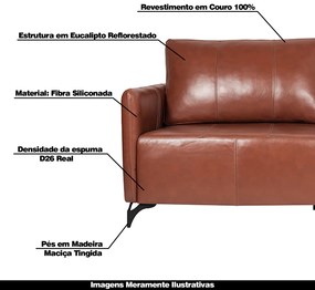 Sofá Decorativo 3 Lugares Sala de Estar 220cm Jolie Couro Conhaque G34 - Gran Belo