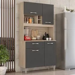 Kit Cozinha Compacta 4 Portas 1 Gaveta Malta D02 Avena/Grafito - Mpoze