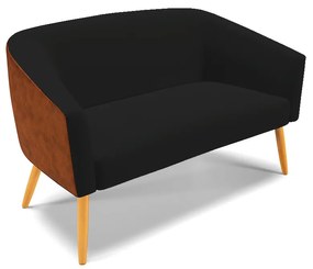 Namoradeira 02 Lugares Stella Corano Nozes com Linho Preto A79 Pés Palito Castanho - D'Rossi