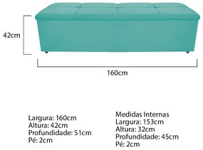 Calçadeira Munique 160 cm Queen Size Suede Azul Tiffany - ADJ Decor