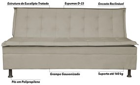 Sofá Cama Decorativo 2 Lugares Encosto Reclinável 190cm Impala Suede Bege G23 - Gran Belo