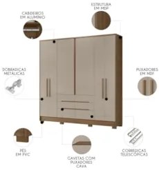 Guarda Roupa Casal 216cm 6 Portas Alabama Carvalho/Fendi Z17 - Mpozena
