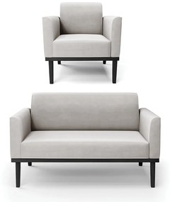 Conjunto Poltrona e Namoradeira Decorativa Isabella Pés Fixo em Madeira Preto Veludo Cinza G19 - Gran Belo