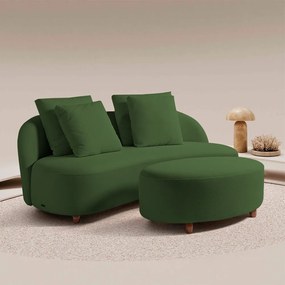 Sofá Living Sala de Estar Rocca 192cm com Puff Pés Madeira Linho Rústico Verde Musgo G92 - Gran Belo