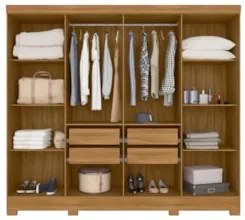 Guarda Roupa Casal 8 Portas 4 Gavetas 236cm Ágata Z17 Freijó/Cinza - M