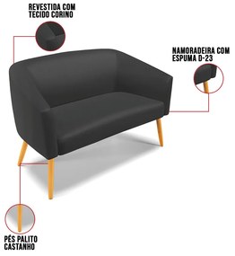 Sofá Namoradeira e Poltrona Giratória MA30 Stella Sintético D03 - D'Rossi - Preto