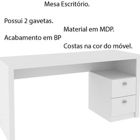 Mesa com 2 Gavetas para Escritório Home Office ME4130 MDP Branco G69 - Gran Belo