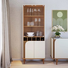 Cristaleira 2 Portas de Vidro e Adega Ewa Cozinha C04 - D'Rossi - Off White Matte e Freijó
