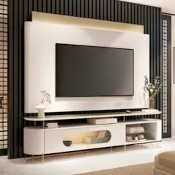 Painel TV 85 Pol e Rack Bancada Dalya Off/Champanhe H01 - Mpozenato