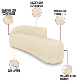 Sofá 4 Lugares Orgânico 220cm Morgan e 2 Poltronas Lua Bouclê Bege D03 - D'Rossi