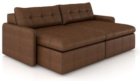 Sofá Retrátil Bipartido Sala de Estar Belém 204cm Couro Caramelo Manchado G52 - Gran Belo