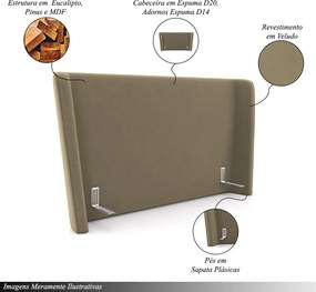 Cabeceira Design para Cama Casal Torres Pés em Madeira Veludo Castor G91 - Gran Belo