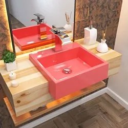 Cuba Pia Semi Encaixe para Banheiro Quadrada Kuad 395 C08 Rosa - Mpoze