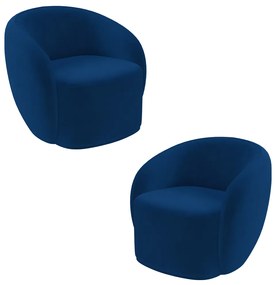 Kit 2 Poltronas Decorativas Sala de Estar Íbis Encosto Fixo Veludo Azul Marinho G33 - Gran Belo