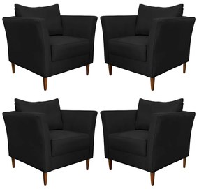 Kit 4 Poltronas Decorativa Sala de Estar Pés Palito Lubbock Couro Preto G58 - Gran Belo