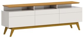 Rack Bancada 3 Gavetas com Nicho 218cm Amy Off White/Nature G29 - Gran Belo