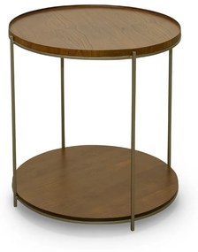 Mesa Lateral Memphis II Redonda Tampo Bandeja e Prateleira Suspensa em Madeira de Manejo Estrutura Aço Carbono Design by Studio 3 Design
