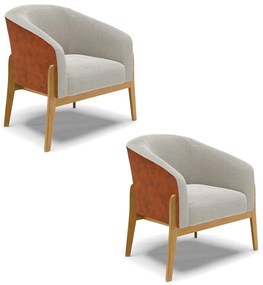Poltrona Decorativa Base Madeira Kit 2 Stella PU Nozes/Bouclê D03 - D'Rossi - Cinza