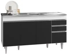 Balcão Gabinete com Pia Inox 150cm 4 Portas 2 Gavetas Marrocos Branco/