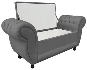 Recamier com Baú Grécia Namoradeira Calçadeira Suede Grafite - D'Rossi