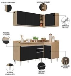 Armário de Cozinha Modulado de Canto Esquerdo 4 Peças CP47 Balcão com