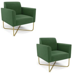 Kit 2 Poltronas Base X Industrial Dourado Marisa Suede D03 - D'Rossi - Verde