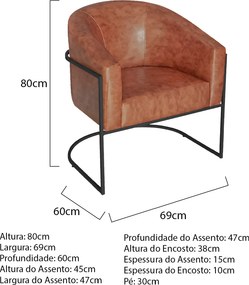 Poltrona Luiza Base de Ferro Preto Sintético Nozes - ADJ Decor