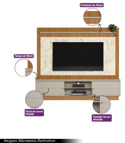 Estante Home 215cm Valdivia Detalhe Marmorizado para Tv até 75 Nature/Off White G77 - Gran Belo