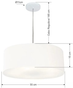 Lustre Pendente Cilíndrico Md-4218 Cúpula em Tecido 55x15cm Branco - Bivolt