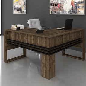 Mesa Angular para Escritório Home Office ME4145 MDP Nogal/Preto G69 - Gran Belo
