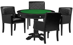 Mesa de Jogos Carteado Victoria Redonda Tampo Reversível Preto com Kit 4 Cadeiras Liverpool Corino Preto Matelassê G36 G15 - Gran Belo