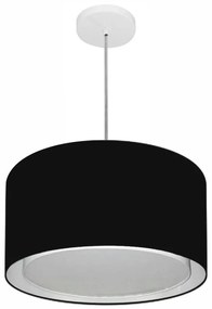 Lustre Pendente Cilíndrico Duplo Md-4290 Cúpula em Tecido 40x25cm Preto - Bivolt