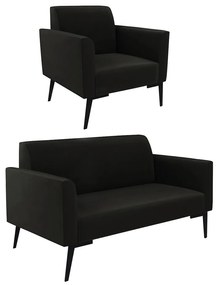 Sofá Namoradeira com Poltrona Pés Villach Marisa Suede D03 - D'Rossi - Preto