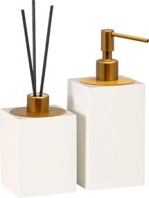 Conjunto Banheiro Duo Quadrado Resina - Off White - Ouro Escovado  Off White - Ouro Escovado