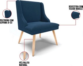 Cadeira Sala de Jantar Pé Palito Natural Liz Boucle D03 - D'Rossi - Azul