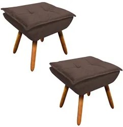 Kit 2 Puffs Decorativos Sala de Estar Pés Palito Opla Suede Marrom - I