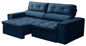 Sofá Retrátil e Reclinável 3 Lugares 220cm Welton Veludo Azul G22 - Gran Belo