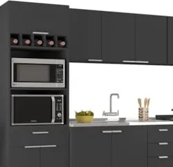 Armário de Cozinha CP06 Com Pia 120cm Pérola Z34 Preto      - Mpozenat