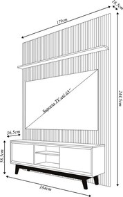 Conjunto Painel com Bancada Cesar 2 Portas Deslizantes 2 Prateleiras MDP até 65 Cumaru G97 - Gran Belo